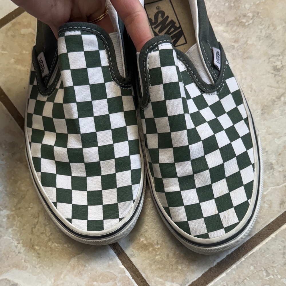Vans Olive and White Checkered Slip-Ons - Picture 8 of 9